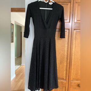 Unique Vintage Black Lace long sleeve Dress 2 XS